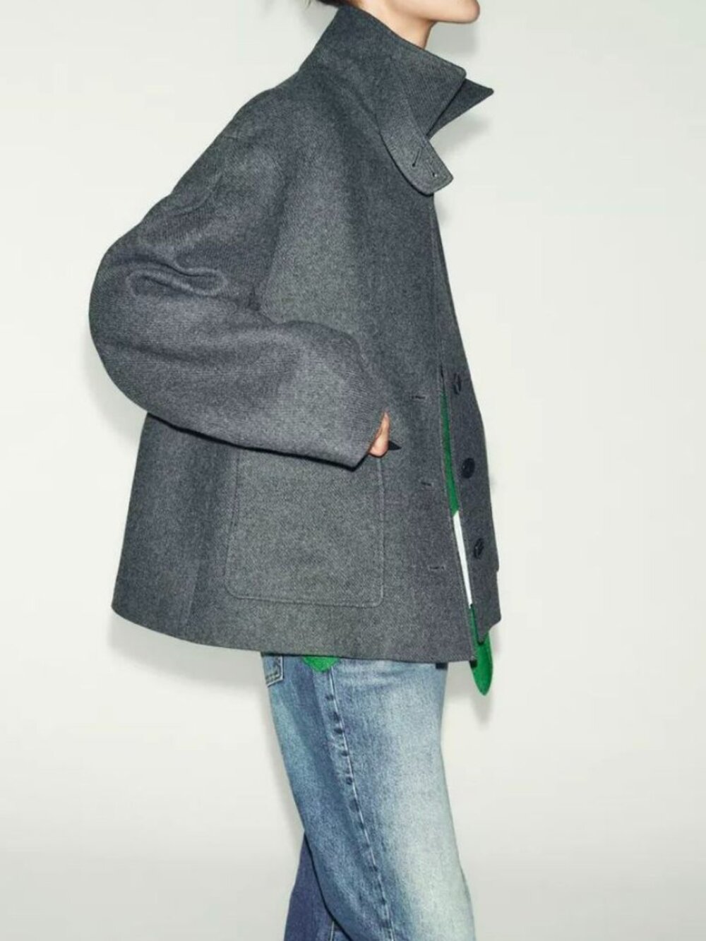 ZARA WOMAN NEW WOOL BLEND SHORT COAT WITH HIGH NECK GRAY SIZE XL 2070/397 NWT - Picture 4 of 11